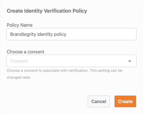 Create identity verification policy step with no consent selected