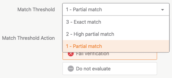 Match threshold configuration