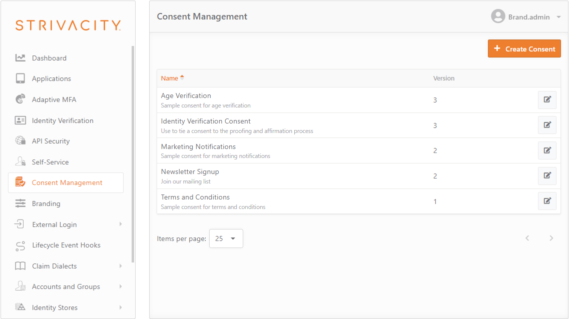 The Consent Management page