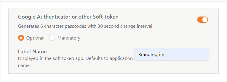 Soft token authenticator settings