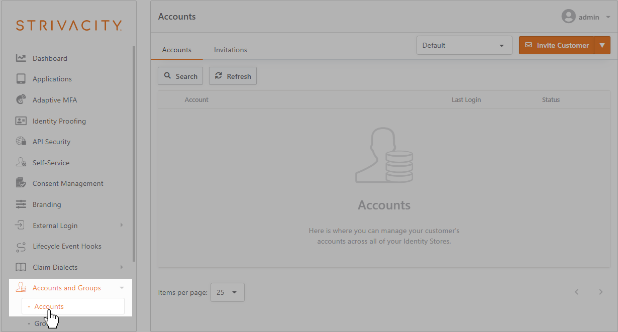 Accounts menu under Accounts and Groups