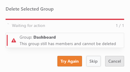 Warning message when deleing groups contating accounts