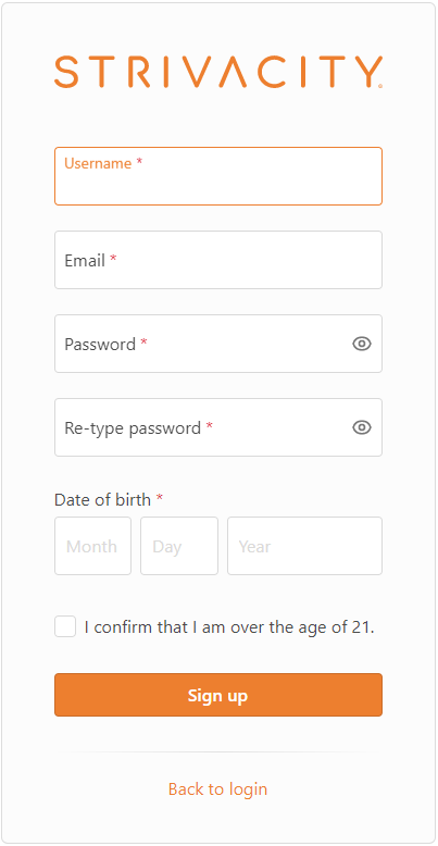 Example self-service registration form