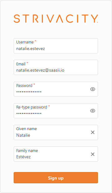 Account invitation sign-up form with editable email field