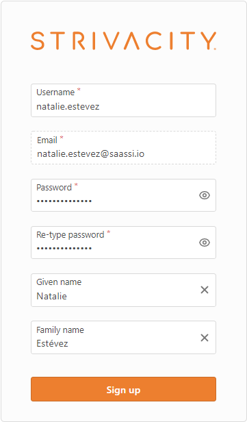 Account invitation sign-up form with read-only email field