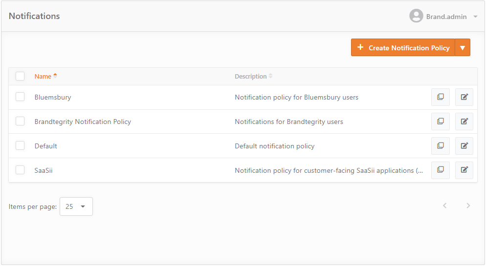 Notification policy page