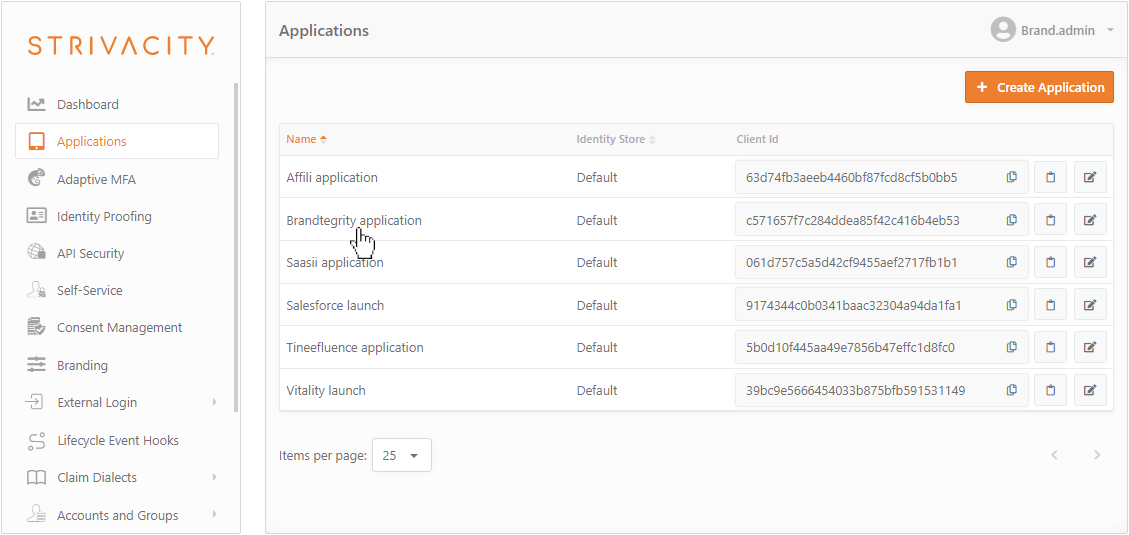 Selecting the base application on the Applications page