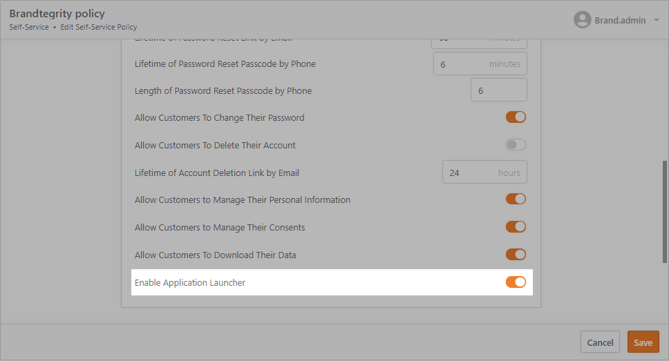 Enable application launcher option highlighted in a self-service policy