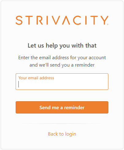 Email address request screen for username reminders